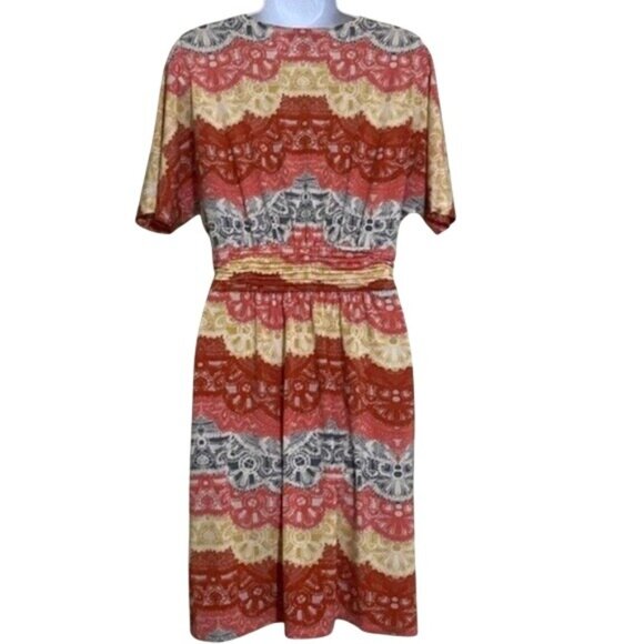 BCBGMaxAzria Faux Wrap Tereza Knee Length Short Sleeve Dress Small Colorful - Picture 11 of 11